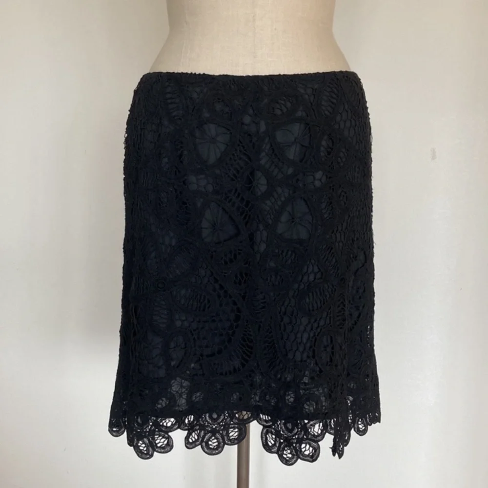 100% linen lace skirt, dark black, lined, 8 - Picture 2 of 8
